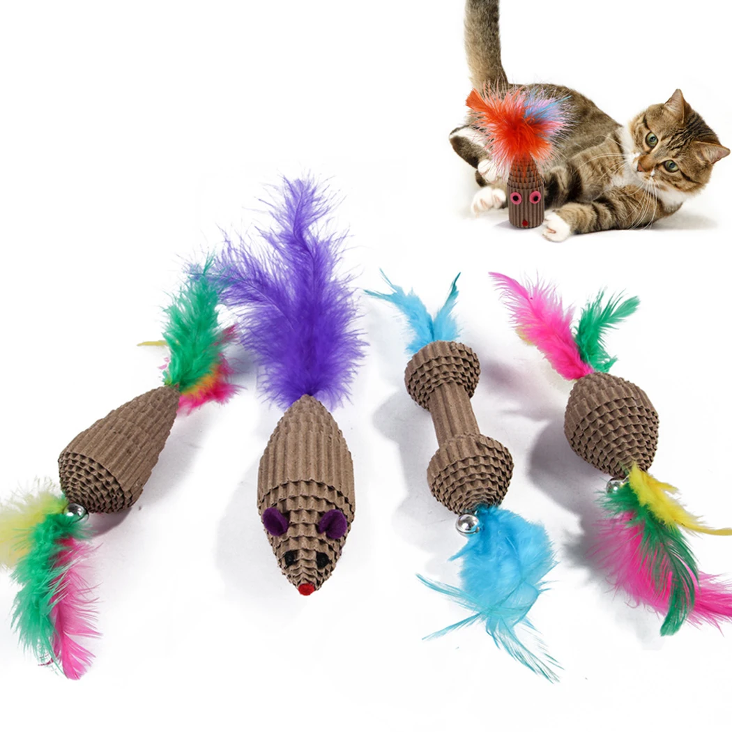 

4pcs Cat Toys False Mouse Interactive Mini Funny Animal Playing Training Toys Faux Feather Catnip Cat Toy For Cats Kitten