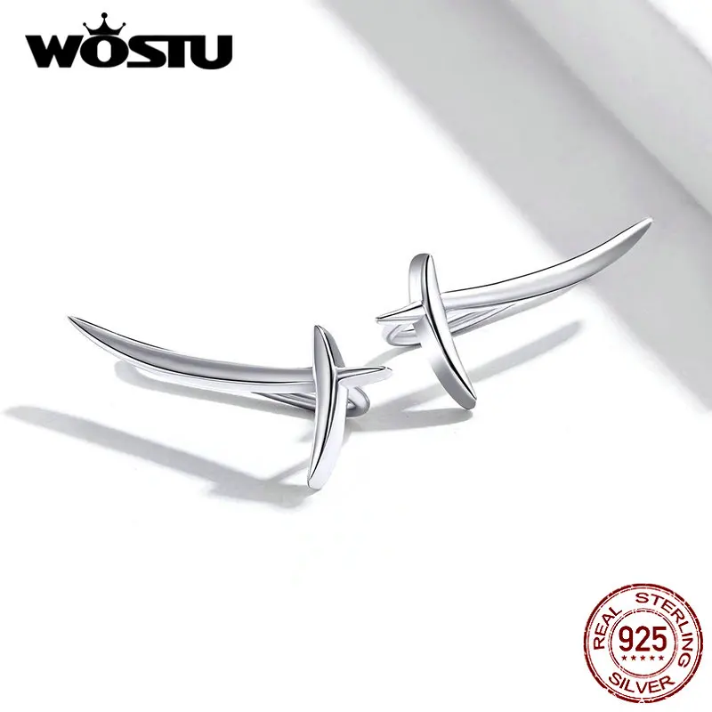 WOSTU подлинные 925 пробы серебряные Простые и уникальные геометрические серьги со стильным серебром для женщин модные ювелирные изделия CQE725