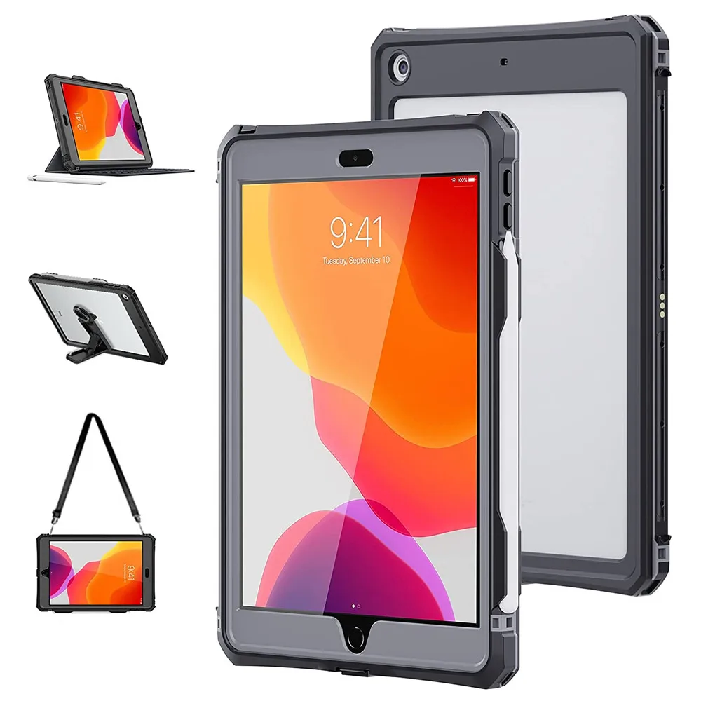 

Чехол для iPad 10,2, 9, 8, 7 поколения, водонепроницаемый чехол для планшета iPad 9, 8, 7, сверхпрочный противоударный чехол с плечевым ремнем