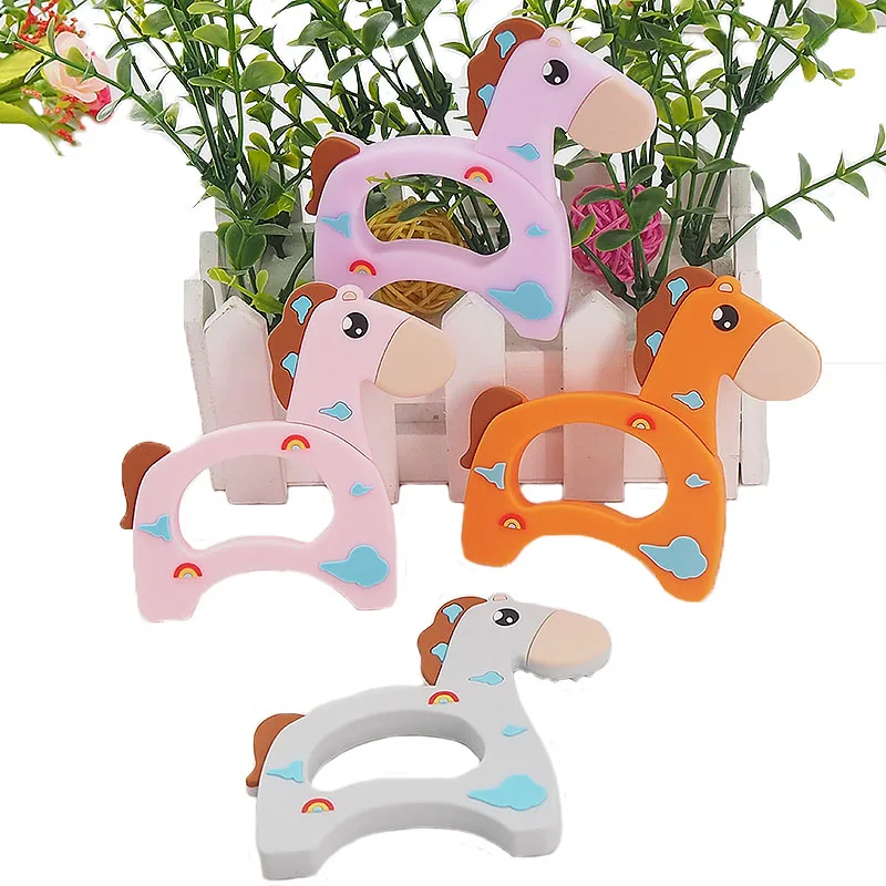 

Chenkai 5PCS Silicone Horse Teether DIY Baby Rattle Pacifier Dummy Teething Nursing Animal Pendant Jewelry Sensory Toy BPA Free