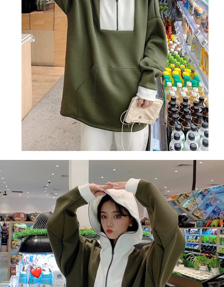 HAYBLST Брендовые женские толстовки новые осенние зимние Kpop Kawaii повседневные топы свободного размера плюс 2XL на молнии с длинным рукавом