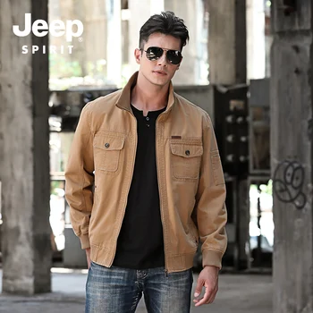 

JEEP SPIRIT Autumn Winter Jacket Men Casual Cotton Autumn Coat Men Stand Collar Rib Sleeve Windbreaker Military Jacket M-4XL