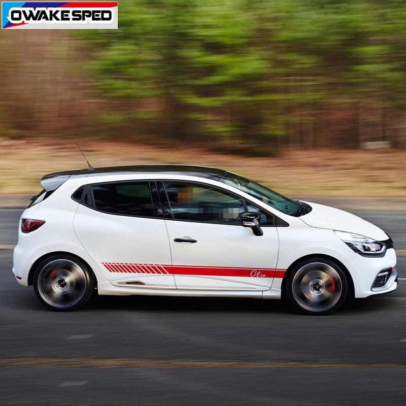 

Racing Sport Stripes Car Door Skirt Stickers Both Side Auto Body Vinyl Decals For Renault Clio RS 3-5 Doors
