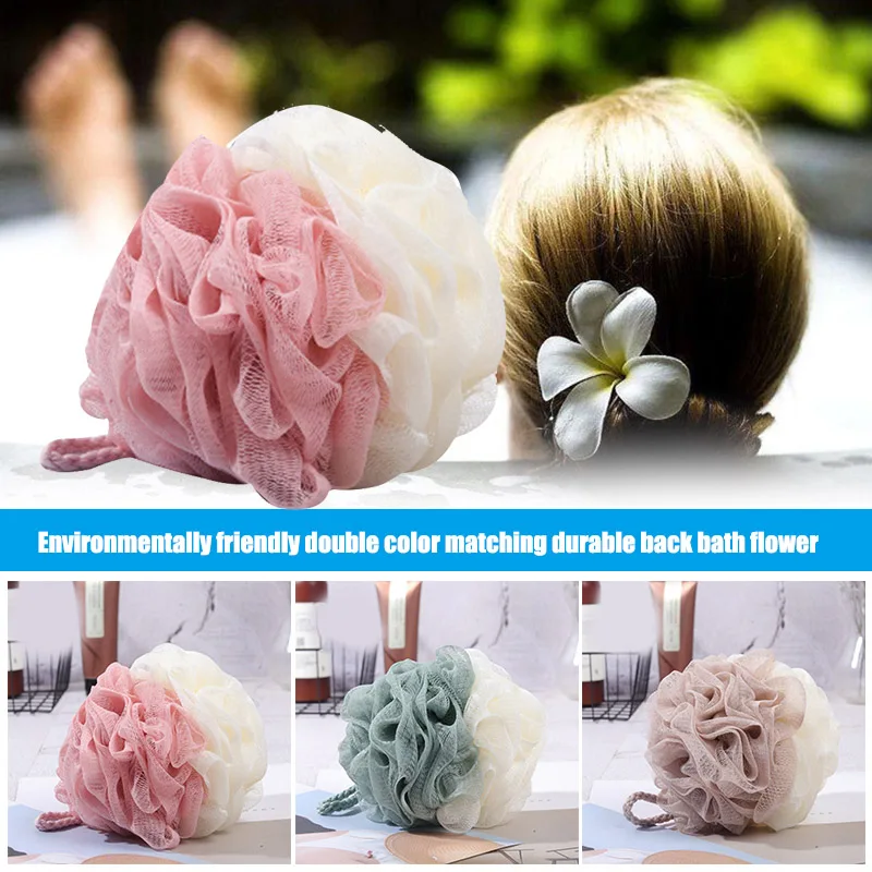 Double Color Matching Bath Ball Bath Brushes Rich Foam Sponges Scrubber with Lanyard Flower H99F