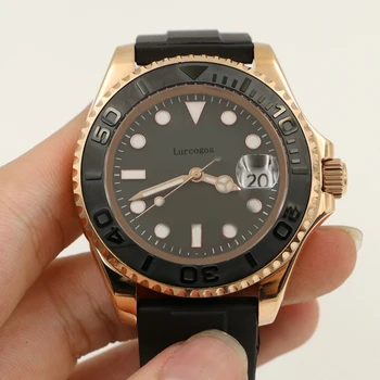 

Black Rubber Oysterflex Strap yacht Ceramic Bezel master Mens Rose Gold Luxury Watch Automatic Reloj Master Wristwatches Watch
