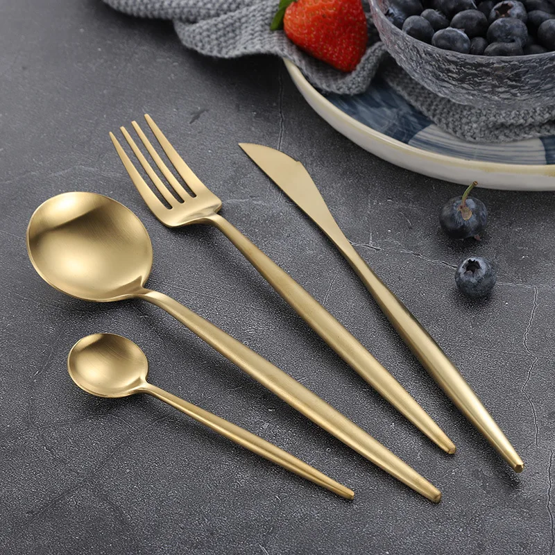 C- 4Pcs/set Hot Sale Dinner Cutlery Set Stainless Steel Dinnerware Knives Forks Spoons Wedding Silverware Home Party Kitchen