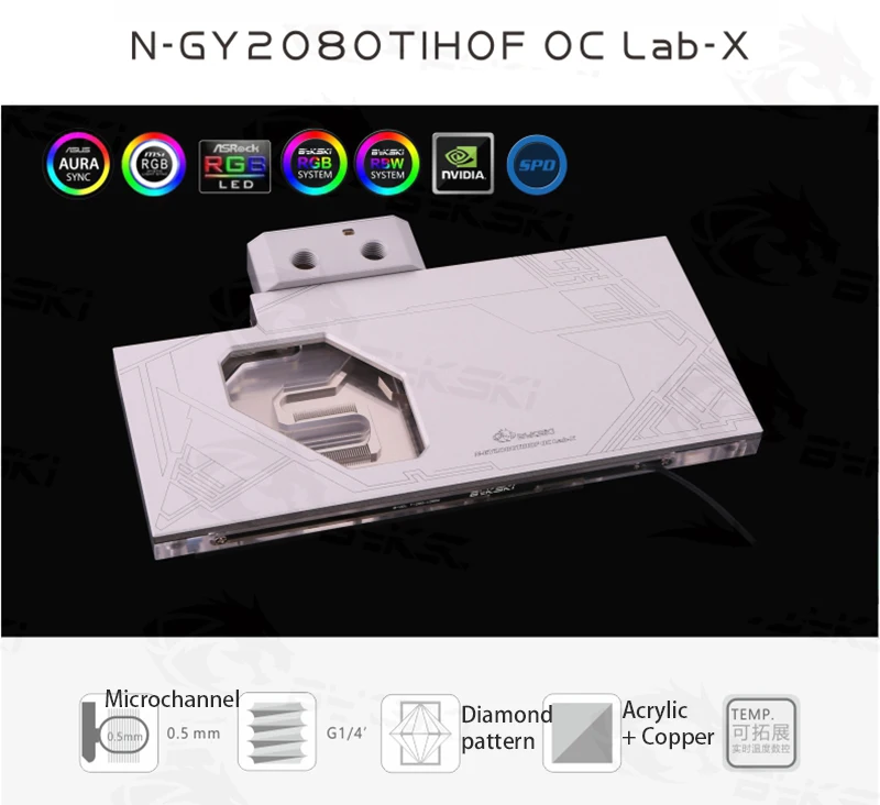 Bykski водного блока использовать для GALAX RTX2080TI HOF OC lab/полное покрытие медный радиаторный блок объединительная плата 3pin 5V A-RGB/4pin 12V RGB