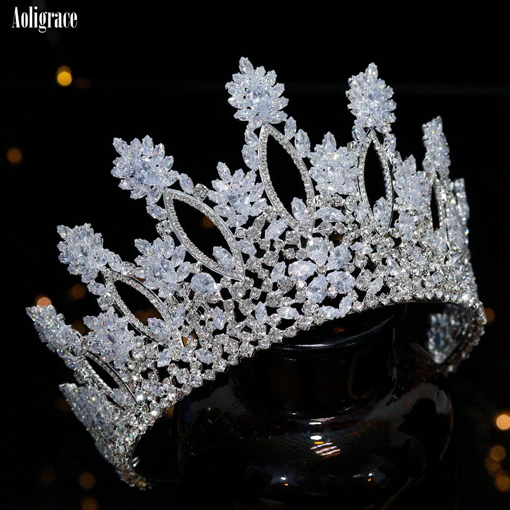European Full Cubic Zirconia CZ Zircon Wedding Princess Crowns Tiaras Women Pageant Quinceanera Diadem Hair Jewelry Accessories