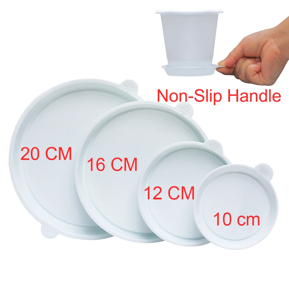 

Meshpot 4 Pack ( 10 cm 12 cm 17 cm 18 cm ) Thicker Round Plastic Planter Trays for Saucer with Non-Slip Handle