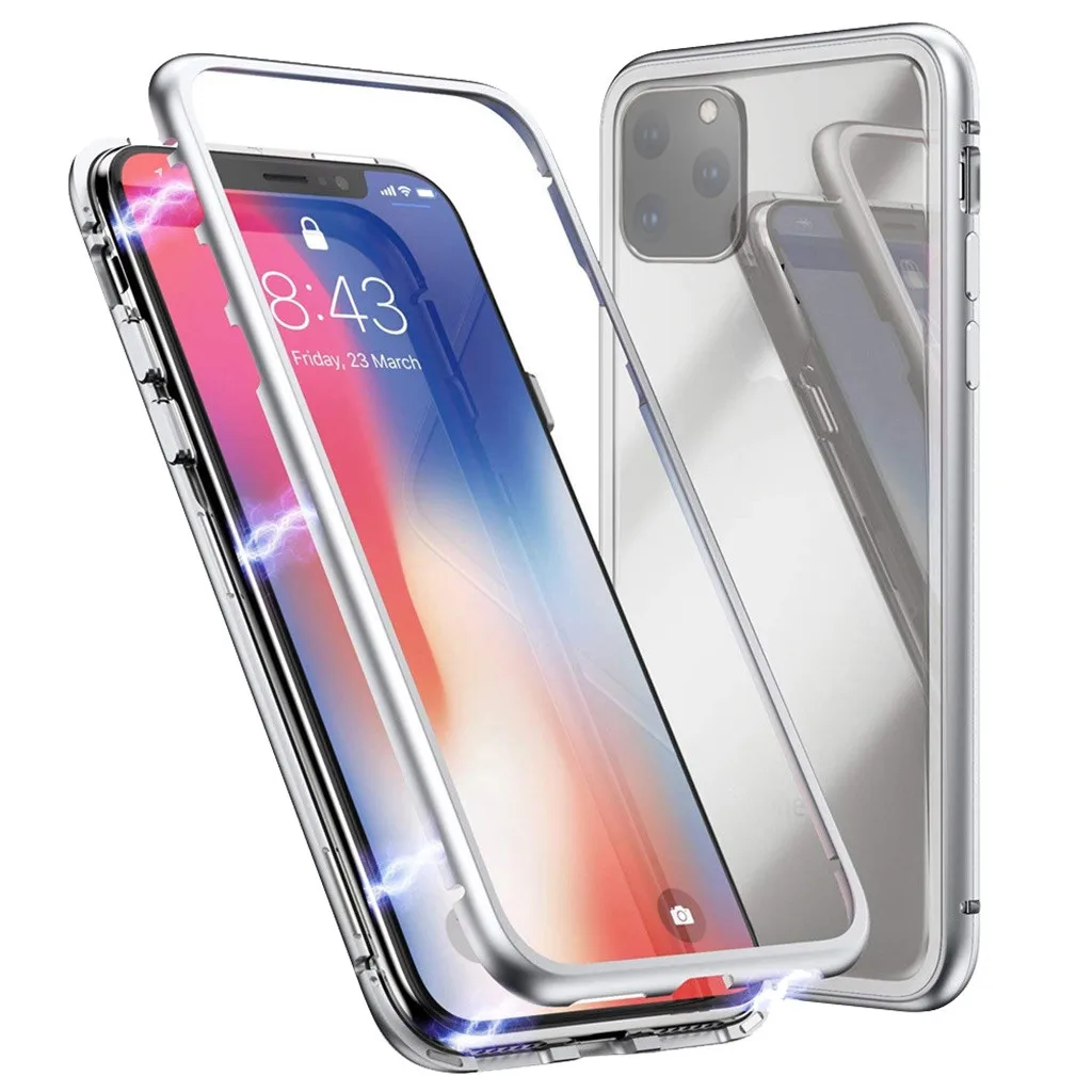 Mosunx для iPhone 11 Pro 5,8 дюймов/Pro Max 6,5 дюймов/6,1 дюймов Магнитная Адсорбция металлический бампер стеклянный чехол Защитный от пыли