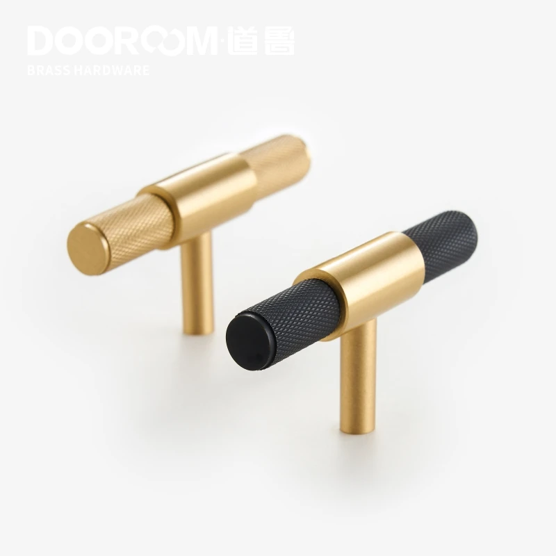 Dooroom латунные ручки современный легкий роскошный крест Knurl Т-Бар Тянет Шкаф Комод для шкафов, ящиков мебельные ручки