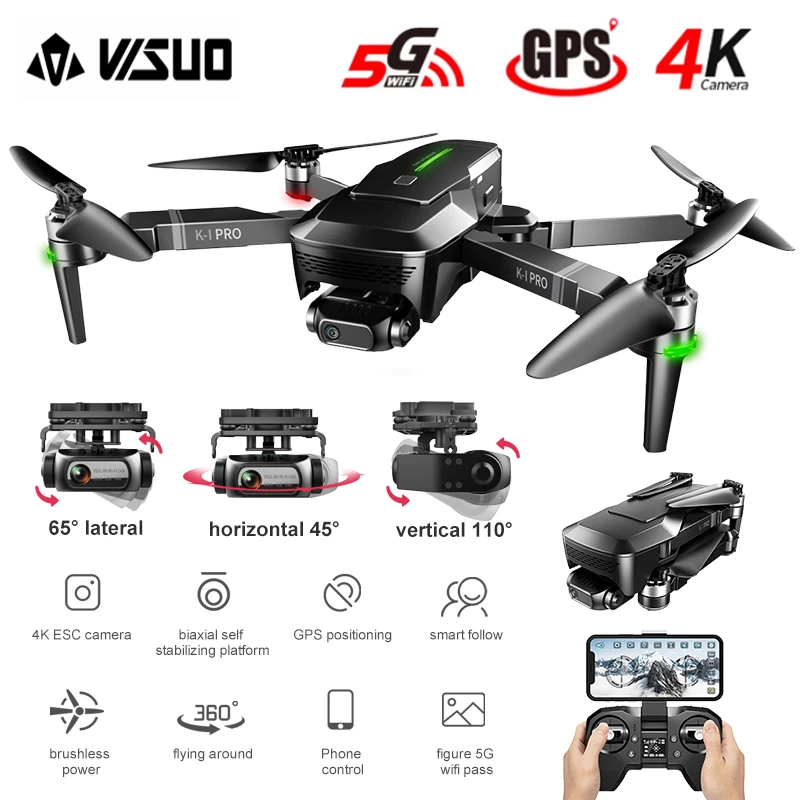 VISUO ZEN K1 PRO 4K Dron HD Camera 2-Axis Gimbal WiFi FPV GPS 5G 800M Distance Professional Drones Brushless Foldable Quadcopter remote control helicopter