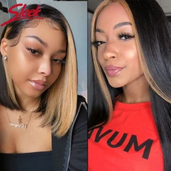 Sleek Human Hair Wigs For Women Lace Part Wig Blonde Black Short Lace Wig Straight Bob Wigs Colored Remy Brazilian Hair Wigs