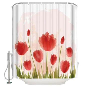 

Tulip Flower Shower Curtain Waterproof Curtains Polyester Bath Curtain