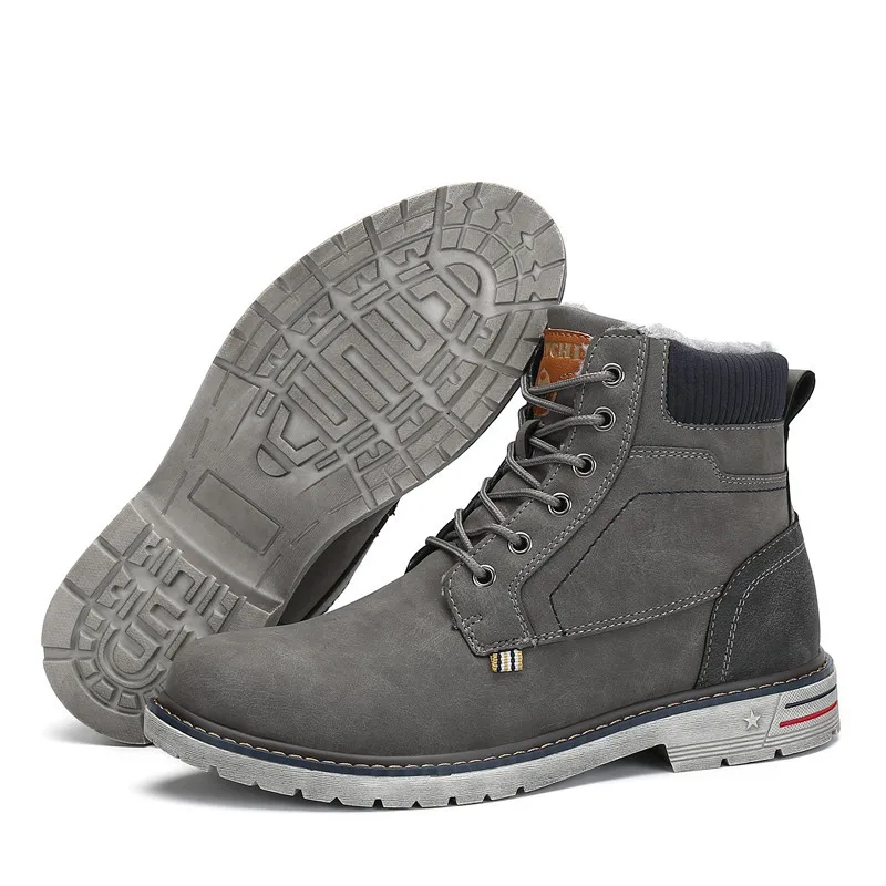 Tanie Śniegowce dla mężczyzn zimowe buty ciepłe skórzane botki człowiek na zewnątrz płaskie futrzane botki buty robocze bhp damskie buty Botas Hombre