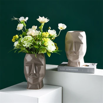

3D 22.5x14cm Ceramic Pot Molds Geometric Human Face Sculpture Flower Pot Silicone Cement Molds Handmade Garden Decorative