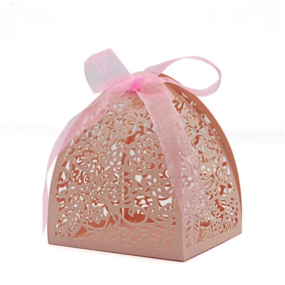 100PCS Wedding Candy Box Rose Carved Hollow Party Creative Candy Box Party Supplies (4)