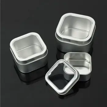 Silver/Black Metal Tins Boxes With Window 20Pcs/lot For Candles Making Top Clear Window Jewelry Storage Box Silver/Black Square Metal Tin Can Silver Black DIY Candles Holder Tin Storage Supplies 3 size 3