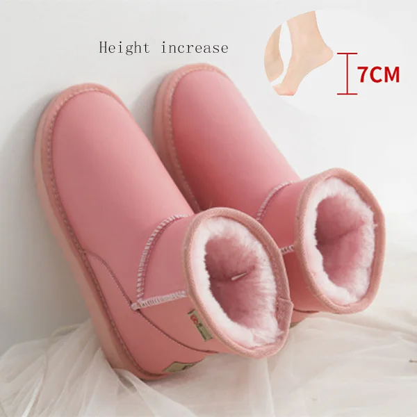 Женские ботинки из натуральной кожи; водонепроницаемая обувь на платформе; женские зимние ботильоны; женская зимняя обувь; Теплая Повседневная обувь; Новинка года - Цвет: Pink Boots Increase