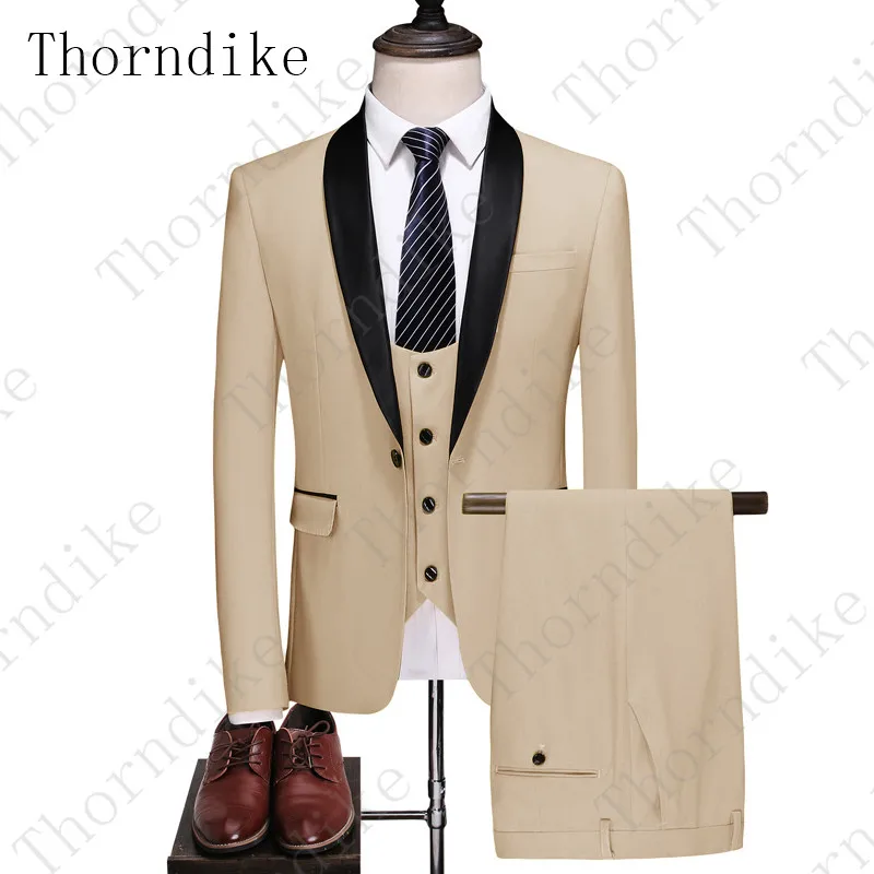 Thorndike, Новое поступление, мужской костюм для свадьбы, лучший мужской смокинг, комплект из 3 предметов(пиджак+ жилет+ брюки), выпускной ужин, Terno Masculino