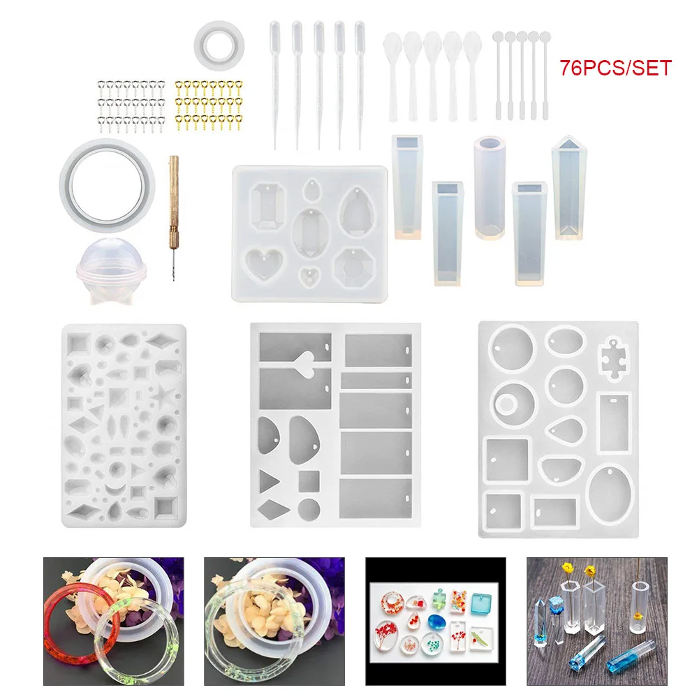 

76Pcs Silicone DIY Casting Molds Tools Set for Jewelry Craft Making Including Pendant Bracelet Molds LXY9