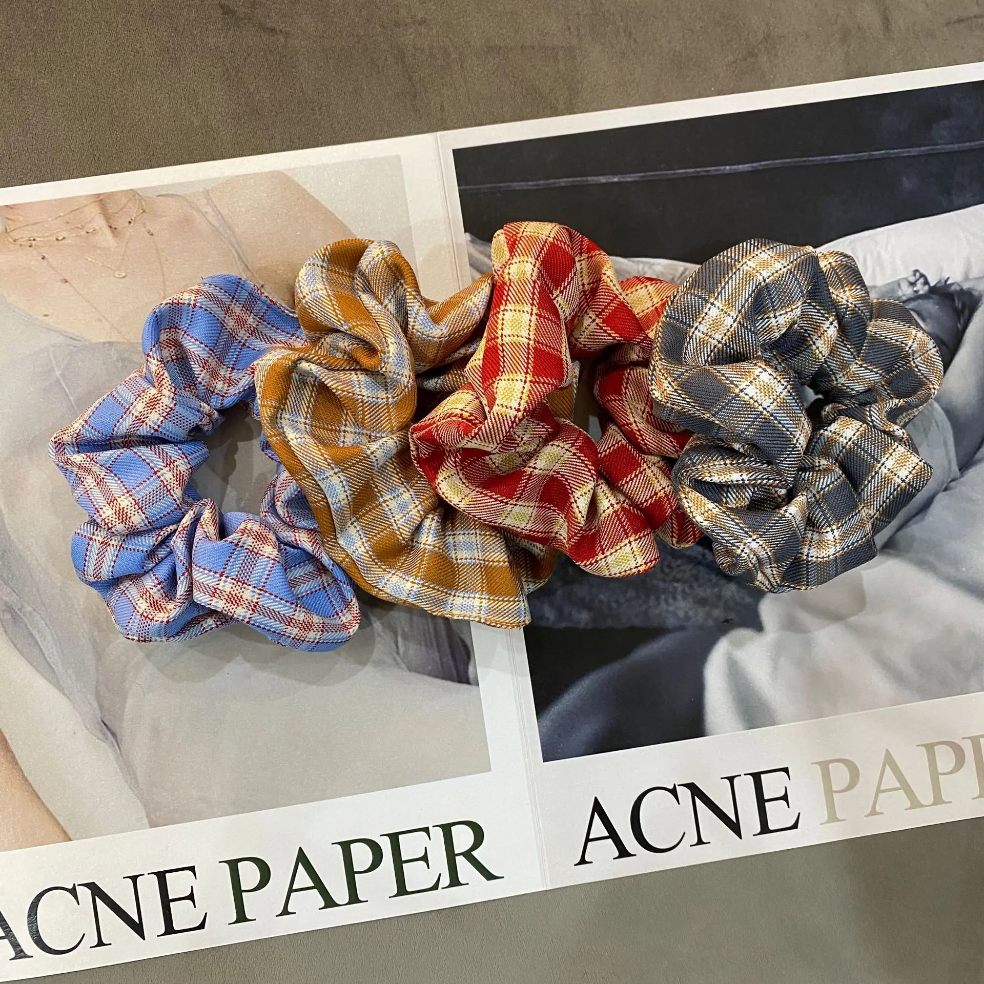 

2020 Simple Lattice Scrunchies Set Elastic Hair Bands Fashion Candy Color Headband Ponytail Ties Rope Hair Accessories Wholesale