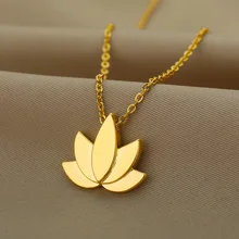 

Lotus Necklace For Women Stainless Steel Vintage Flora Pendant Necklaces Aesthetic Flower-Yoga Amulet Jewelry collares mujer