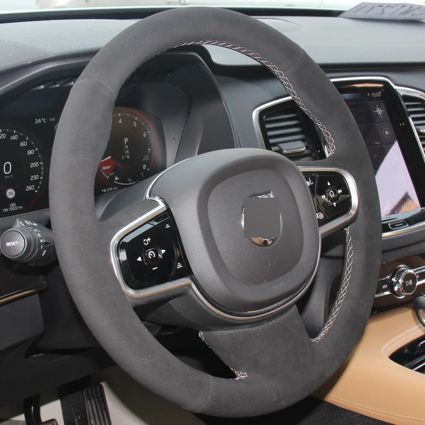 Черный замшевый DIY ручной сшитый чехол рулевого колеса автомобиля для Volvo XC90