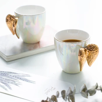 

Nordic Luxury Ceramic Mug Drawing Gold Angel Wingswithspoon Modern Minimalist Home Coffee Milk Cup Black Tea Tea Set Couple Gift