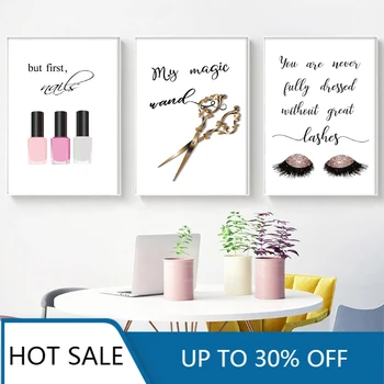 Billig Make-up Zitat Wand Kunst Leinwand Malerei Poster Nagellack Wimpern Drucke Wand Decor Bilder Für Mädchen Dame Dressing Salon Zimmer De