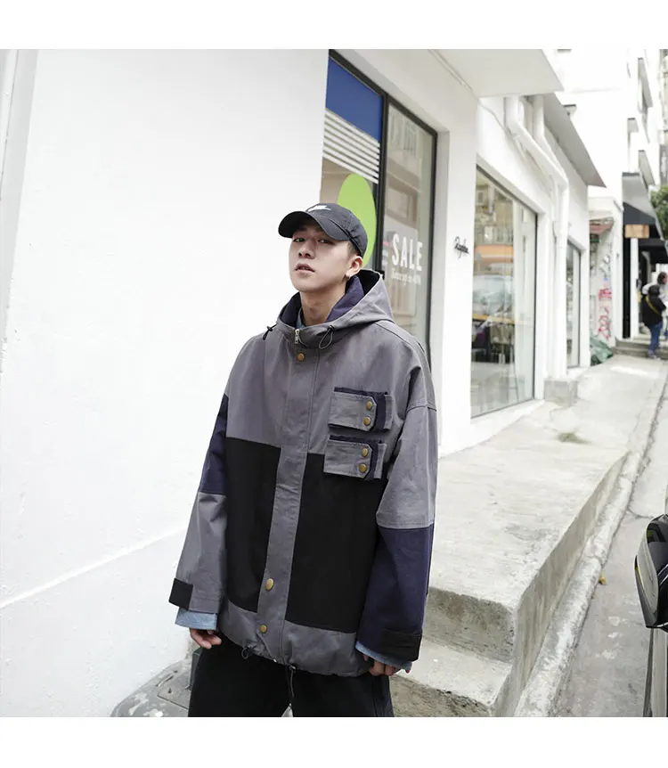 Мужская куртка в стиле хип-хоп, ветровка Harajuku, камуфляжная куртка с карманами и капюшоном, уличная Осенняя коллекция, камуфляжная куртка с капюшоном, SA-8
