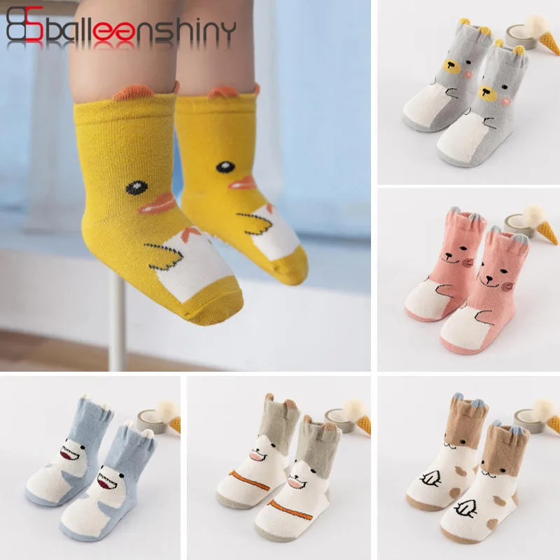 Детские хлопковые нескользящие носки Balleenshiny с милыми мультяшными животными и