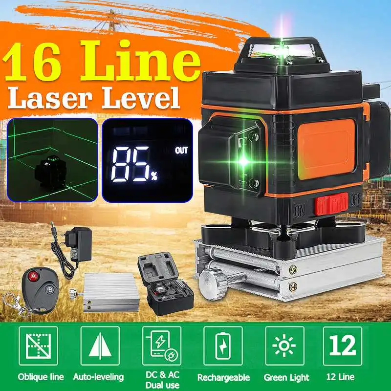 

16 Green Lines Laser Level Self-Leveling 4D 360 Horizontal And Vertical Cross High Accuracy Outdoor Powerful Laser Beam Line