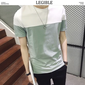 

LEGIBLE New Japanese Cotton Casual Loose Tshirt Men 2020 Korean Fashion O Neck T Shirt Men Patchwork Men T-shirt