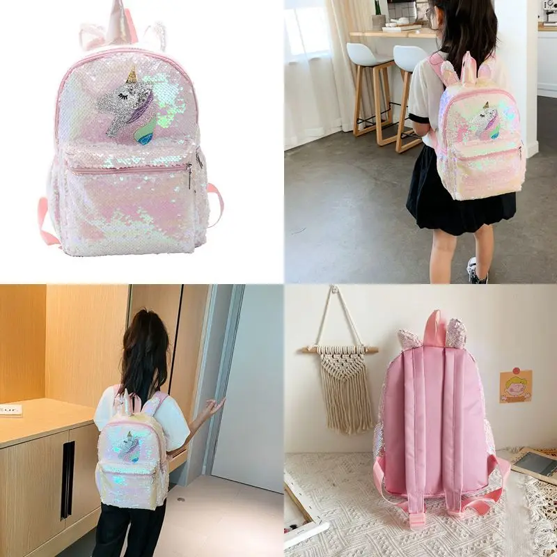 Unicorn Sequin Backpack Cartoon School Bag School Bookbag large capacity Book food Storage Double Shoulder Backpack Travel Bag