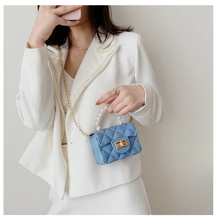 Dikaril Women Mini Handbag New Elegant Shoulder Messenger Portable Chain Bag Girl Cute Bag Pearl Crossbody Rhombus Small Bags
