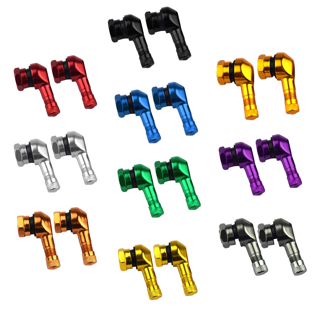 1 Pair Universal Motorcycle Wheel Tire Valves Stem Cap Air Tire Cover 90 Degree CNC Aluminum