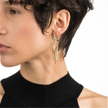 

FFLACELL 2020 New Silver Color Metal Long Chain Tassel Drop Earrings Punk Style Ladies Drop Earrings For Women Girl Jewlery
