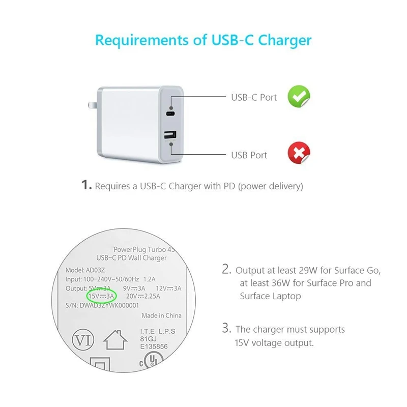 USB кабель с нейлоновой оплеткой C зарядный для Microsoft Surface Pro 6/5/4/3 поверхность