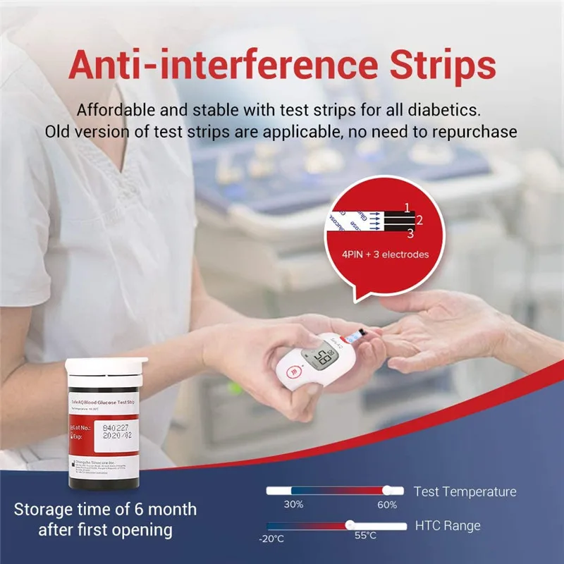 Sinocare Safe AQ Voice Blood Gluocse Meter Glucometer Diabetes Kit Blood Sugar Tester Blood Gluocse Monitor Test Strips Lancet - Image 5