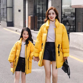 

WLG family matching clothes winter mother and daughter down coats yellow thick warm clothes