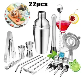 

22Pcs Stainless Steel Cocktail Shaker Mixer Wine Martini Boston Shaker For Bartender Drink Party Bar Tools 550ML/750ML