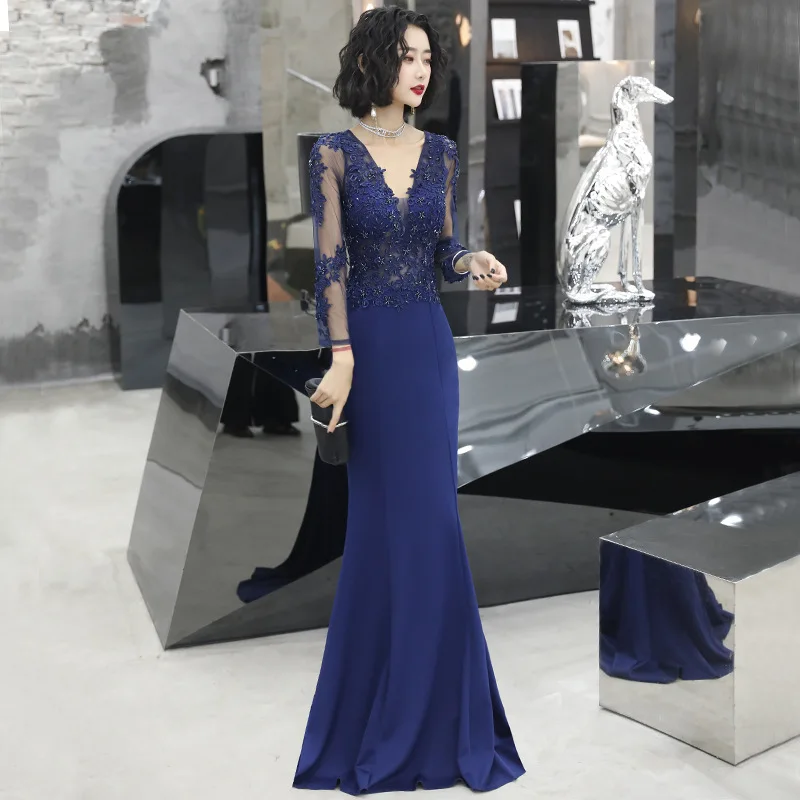 prom dresses sexy v-neck mermaid floor-length satin appliques beading prom dress cheap prom gown robe de soiree party dress
