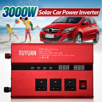 

3000W Solar Car Power Inverter 12V to 110/220V 4 USB LCD Display Intelligent Charging Transformer Converter