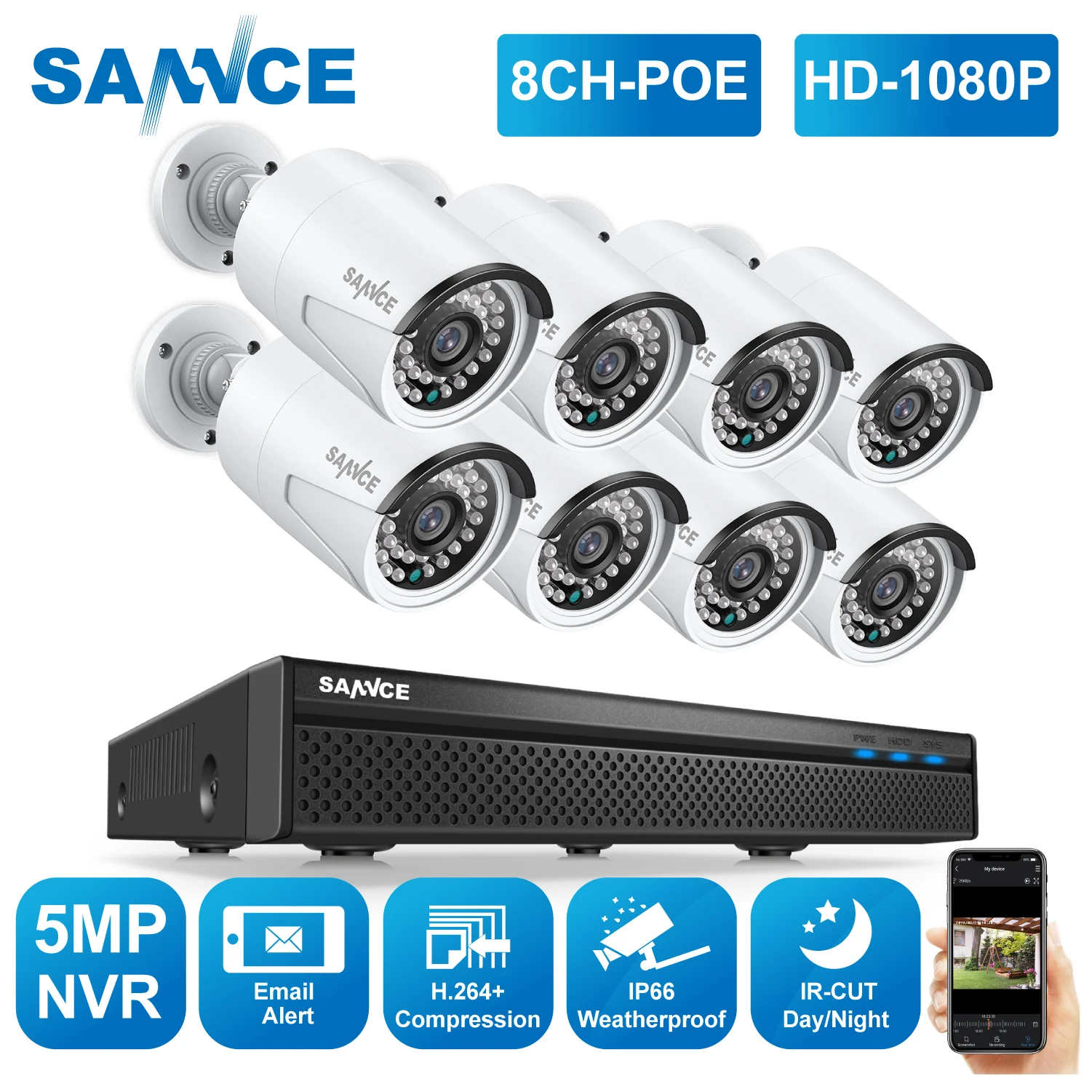 portable cctv camera SANNCE 2MP 5MP Security Cameras POE System H.264+ 5MP NVR 4X 6X 8X 1080P Video Surveillance Cameras With Audio Record IP Camera hd security camera