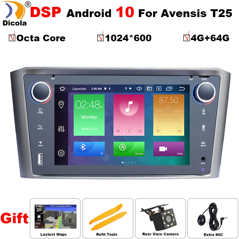 Автомобильный DVD плеер с GPS навигацией для Toyota Avensis 2002 2008 T250 Android 10 мультимедийный 2