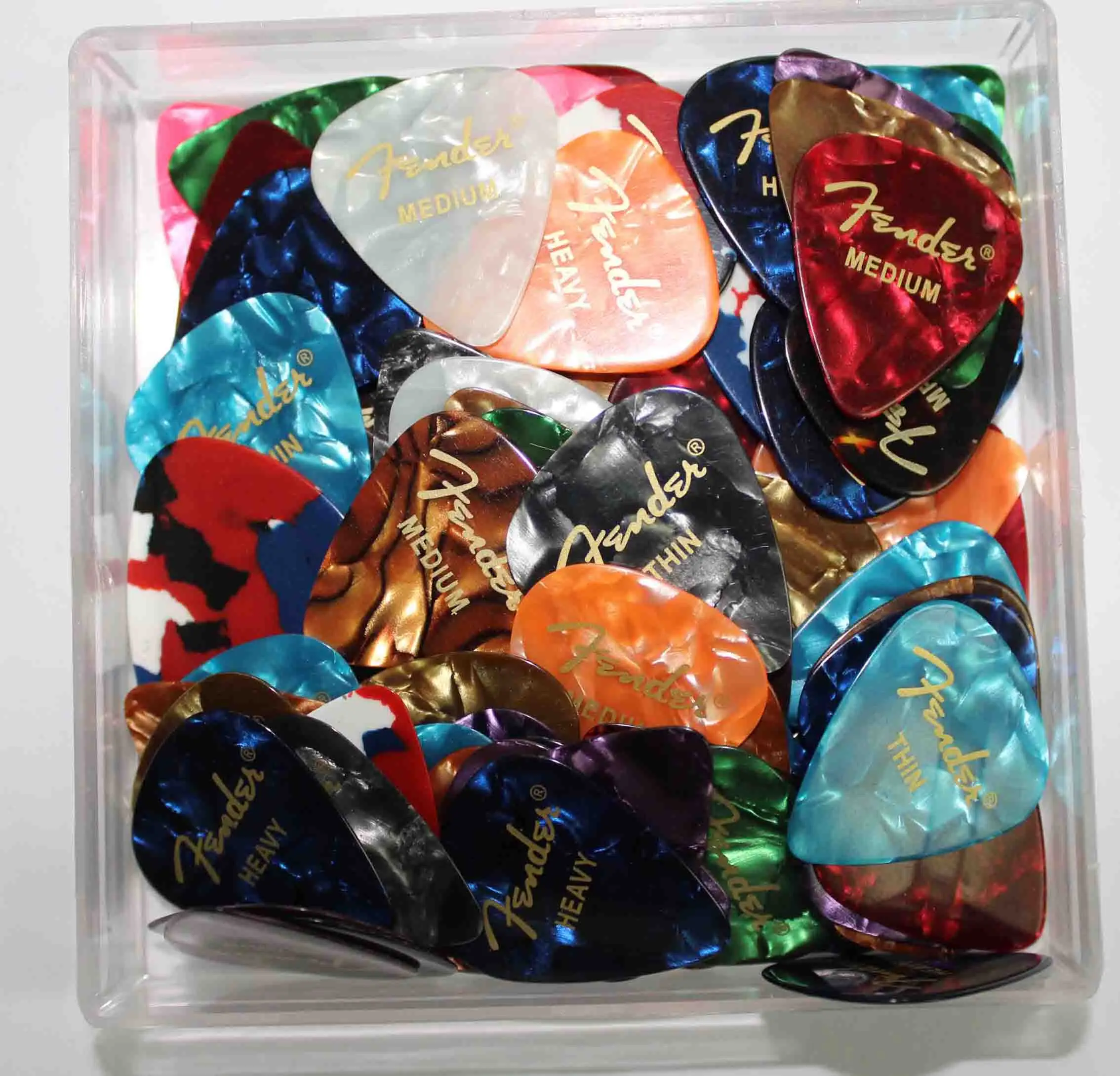 colorful pear celluloid guitar picks with gold logo printing