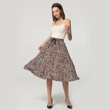 Новинка, Женская винтажная плиссированная юбка миди с леопардовым принтом, Faldas Mujer, Женская юбка с эластичным поясом, шикарные женские юбки до середины икры