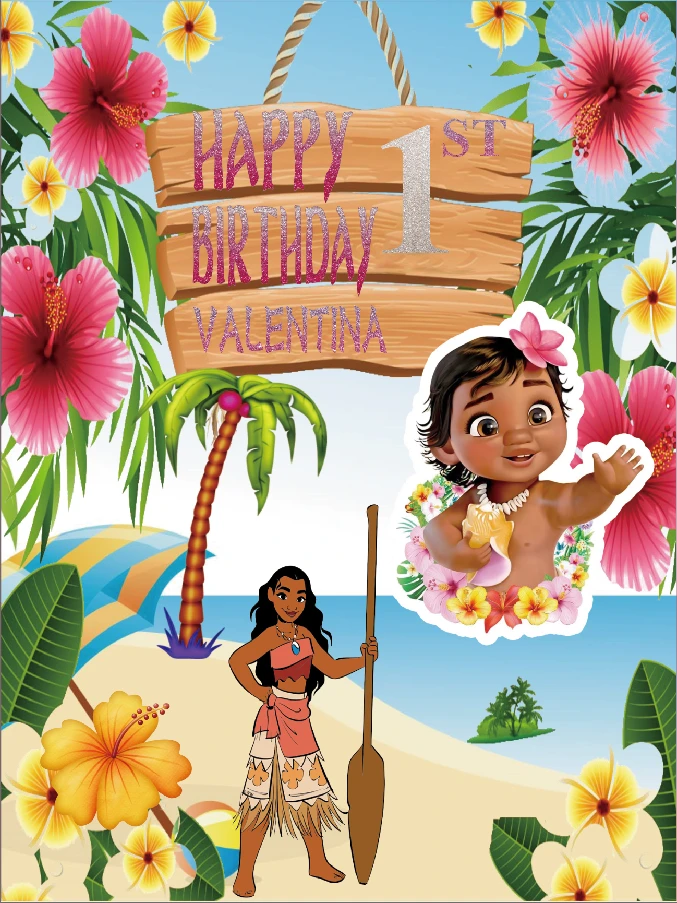 5x7ft Feliz Fiesta De Cumpleanos De Moana Maui Bebe Mar Flores Playa Foto Personalizada Diy Fondo Estudio Fondos De 150cm X 2cm Fondo Aliexpress