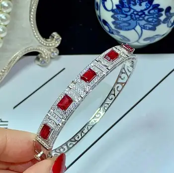 

Natural Real Ruby bangle Bracelet Solid S925 Sterling Silver For Women Color Natural Real Ruby bangle